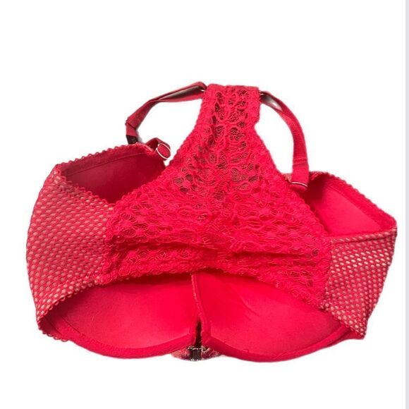 Victorias Secret Very Sexy Push up Padded Crochet Lace Bra Red Racerback  32DDD - Picture 3 of 3